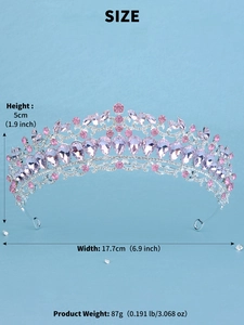 Pink crystal bridal tiara with dimensions 17.7cm width and 5cm height in silver alloy