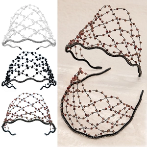 Middle Eastern Style Handmade Mesh Bridal Headband Crystal Beads Retro Rhinestone Wedding Crown Hair Accessory For Women