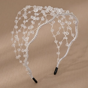 Elegant bridal crystal headband with silver mesh weaving and sparkling round beads
