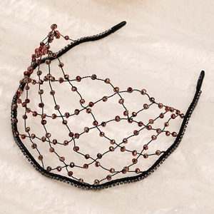 Middle Eastern bridal crown featuring luxury red and brown crystal beaded net design