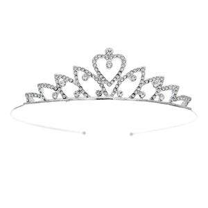 Elegant silver heart tiara with sparkling rhinestones for weddings and party hair styling
