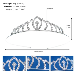 Detailed dimensions of silver rhinestone princess crown with 12.5cm diameter and 16g weight