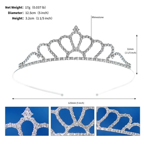 Detailed size specifications for kids rhinestone crown with 17g weight and 12.5cm diameter