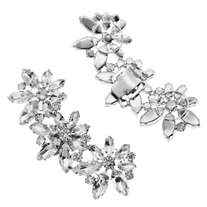 Clip per scarpe da sposa scintillanti con strass marquise e chiusura floreale in argento