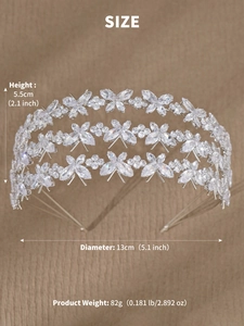 Detailed dimensions of silver butterfly headband with sparkling cubic zirconia crystals