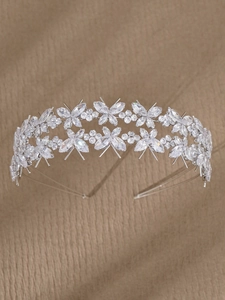 Macro shot of silver tiered butterfly headband with sparkling cubic zirconia stones