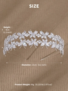 Macro detail of silver-tone layered headband with marquise-cut sparkling zircons