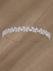 Detailed view of silver butterfly headband with sparkling marquise-cut zircon crystals