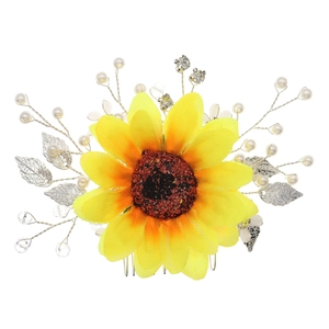 Peigne à cheveux tournesol fait main avec perles et strass pour coiffures de mariage vintage