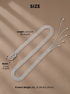 Détails de taille de ceinture strass avec dimensions de 115,3 cm de long et 2,7 cm de large