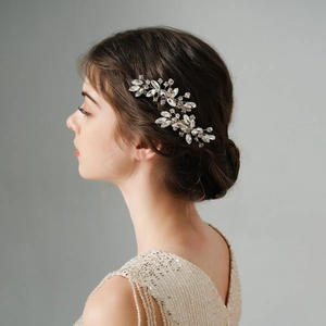 Peigne à Cheveux de Mariée en Strass Feuille Vintage Artisanal en Alliage d'Argent Accessoire de Cheveux pour Mariage Femme