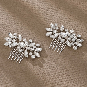 Set de peignes à cheveux de mariée avec strass en cristal et motifs floraux élégants