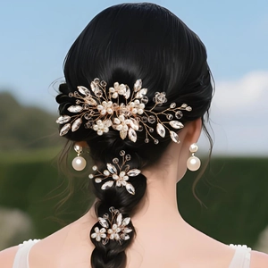 Handgemaakte bruidshaaraccessoires set met parels en kristallen voor bruiloften