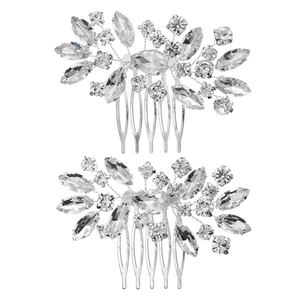 Peignes à cheveux de mariée étincelants avec strass argentés et motif de feuilles