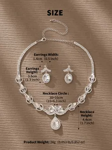 Guía de tallas para conjunto de joyas de novia con medidas de collar y pendientes