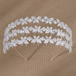 Elegant multi-layer butterfly headband with shimmering zircons for bridal hair styling