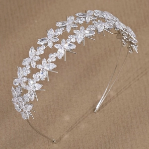 Elegant silver double-layer crystal headband with marquise and round zircon embellishments