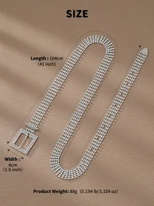 Tableau des tailles pour ceinture en strass avec longueur 104cm et largeur 4cm détaillées