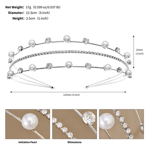 Détail macro du serre-tête à trois couches de perles et strass avec finition argentée