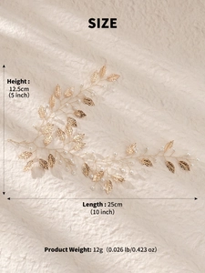 Spécifications de taille pour le bandeau de mariée à feuilles dorées et perles blanches
