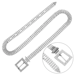 Ceinture à strass argentée pour femme avec boucle en cristal et design à plusieurs rangées