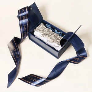 Elegant rhinestone pearl crown hair accessory in premium blue gift box with satin ribbon