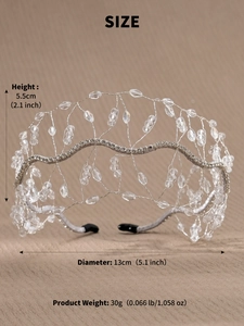 Détails du serre-tête en cristal avec dimensions de 5.5cm de hauteur et 13cm