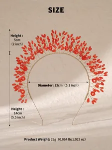 Detailed size chart for handmade crystal bridal headband with dimensions and weights