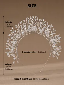 Detailed size chart of handmade crystal crown showing height, diameter and light weight