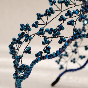Baroque handmade headband with deep blue crystal beads and woven branch wire
