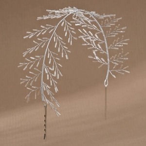 Exquisite bridal silver branch hairpiece with handmade crystal beads and hair clips