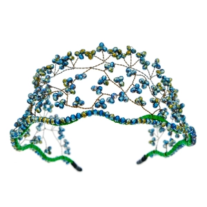 Serre-tête baroque fait main avec perles bleues et vertes et design de branche