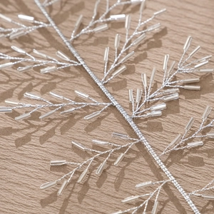 Exquisite bridal crystal tassel headband with handmade silver wire and clear glass beads
