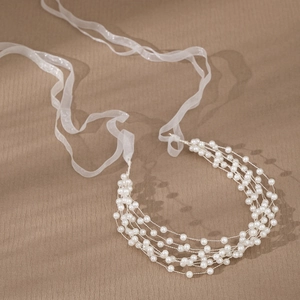 Bandeau élégant en perles à plusieurs rangs avec rubans en mousseline pour mariage