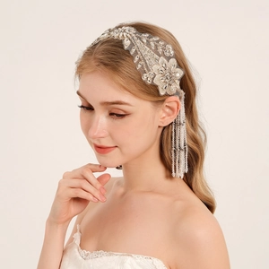 Middle Eastern Style Rhinestone Tassel Headband Beaded Crystal Leaf Floral Bridal Wedding Party Luxurious Hairband For Women
