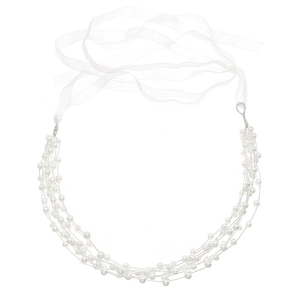 Vigne de cheveux de mariée en perles avec fil argenté et ruban d'organza pour mariage