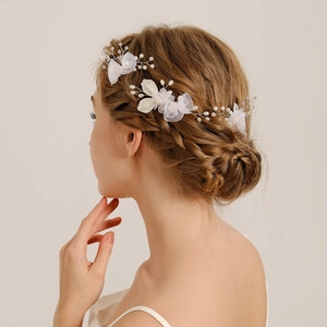 Elegant Bridal Hair Comb Alloy Silver Leaf Mesh Flower Imitation Artificial Pearl Handmade Wedding Hair Accessory For Women Jewelry