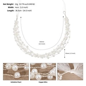 Détails d'un serre-tête en perles fait main avec tissage en cuivre et liens en mousseline