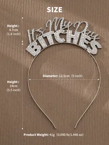 Detailed size guide for rhinestone birthday headband showing measurements and weight