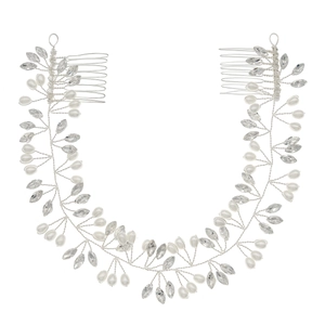 Elegante pettine per capelli da sposa con perle e cristalli su filo d'argento flessibile
