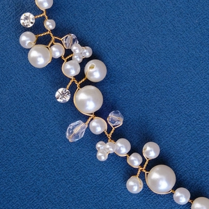 Elegant handmade bridal waist chain with white faux pearls and crystals on gold wire