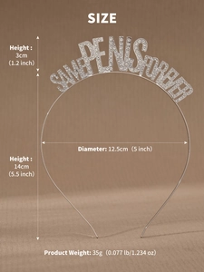 Size chart showing dimensions of the rhinestone Bachelorette Party headband with slogan