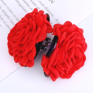 Fermaglio per Capelli Retrò Grande Rosa Rossa in Tessuto per Donna Vacanza al Mare Matrimonio Elegante Clip a Squalo Floreale 3D Accessori per Capelli