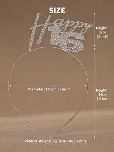 Size chart showing height and diameter of the silver Happy 16 rhinestone headband