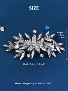 Detailed size specifications for flower rhinestone hair clip with length and height metrics