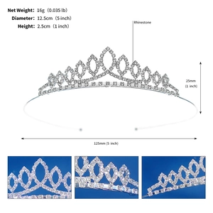 Detailed size specifications and material view of silver rhinestone crown for kids