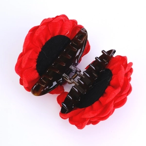 Grande molletta per capelli con rose rosse in tessuto e fermaglio in acrilico marrone