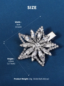 Detailed dimension guide for the sparkling crystal snowflake hair clip with size markings