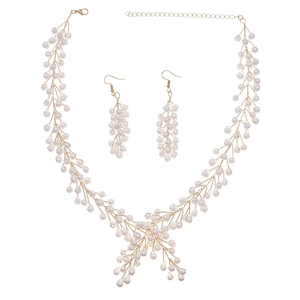 Handmade gold vine pearl and crystal jewelry set with necklace and earrings for weddings