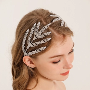 Diadème de Mariage en Strass Argent de Luxe Couronne de Mariée Élégante Branche de Feuille pour Femmes Fête Banquet Accessoires Cheveux